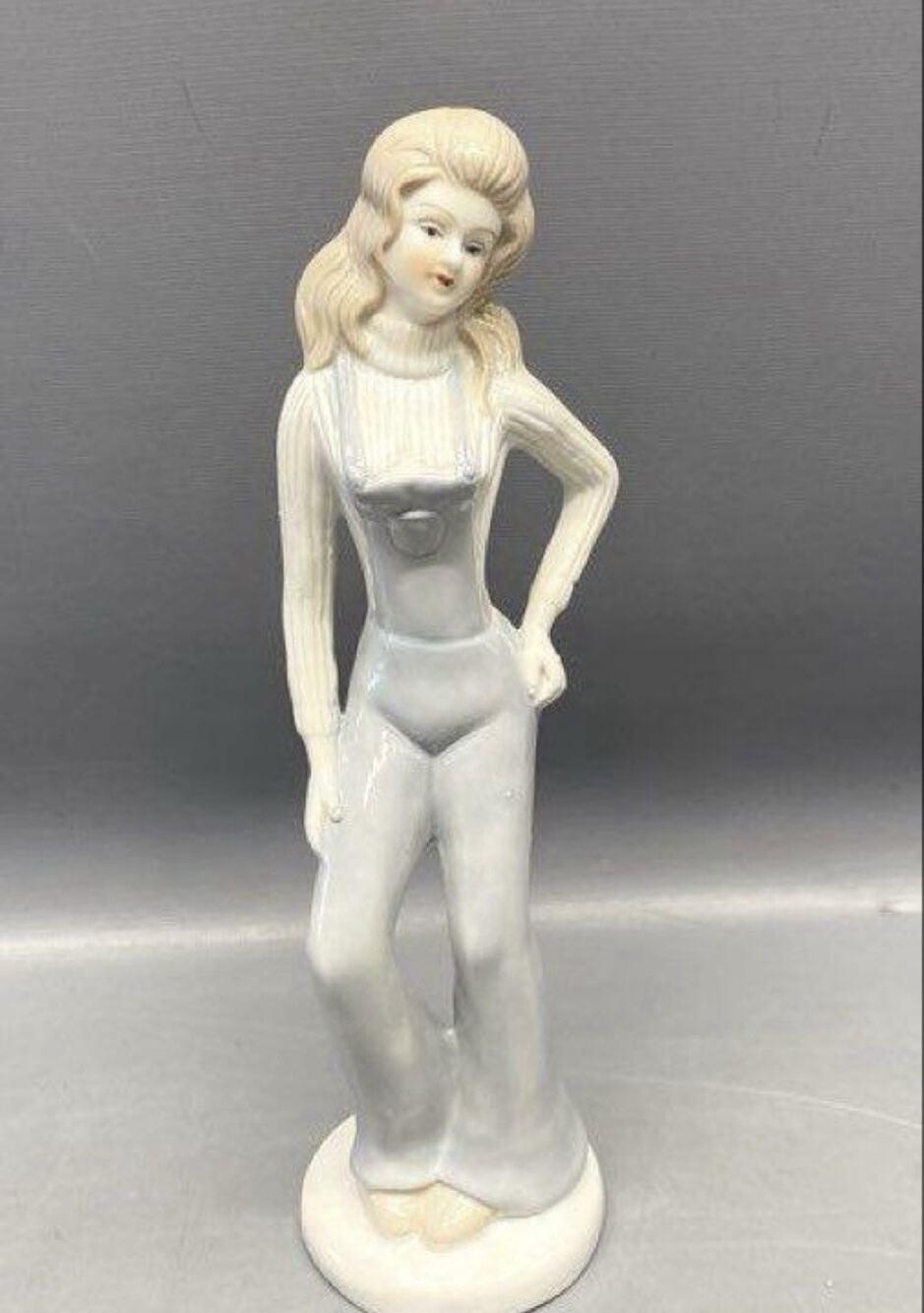Ceramic Figure Girl Sexy Statue Busty Sexy Country Bellbottoms Decor 70s 60s VNT